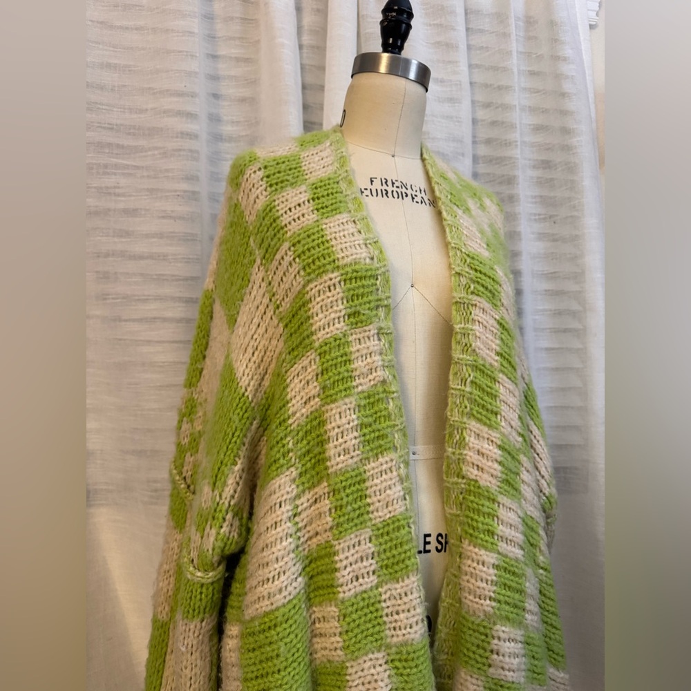 Free People Lime and Cream Checkered Cardigan - Picture 3 of 7